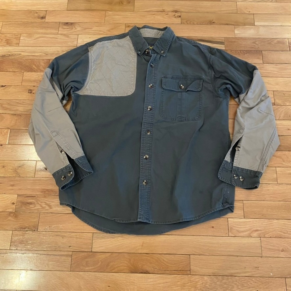 Cabelas Mens Long Sleeve Button Up Shooting Shirt Quilted Shoulder‎ Size L